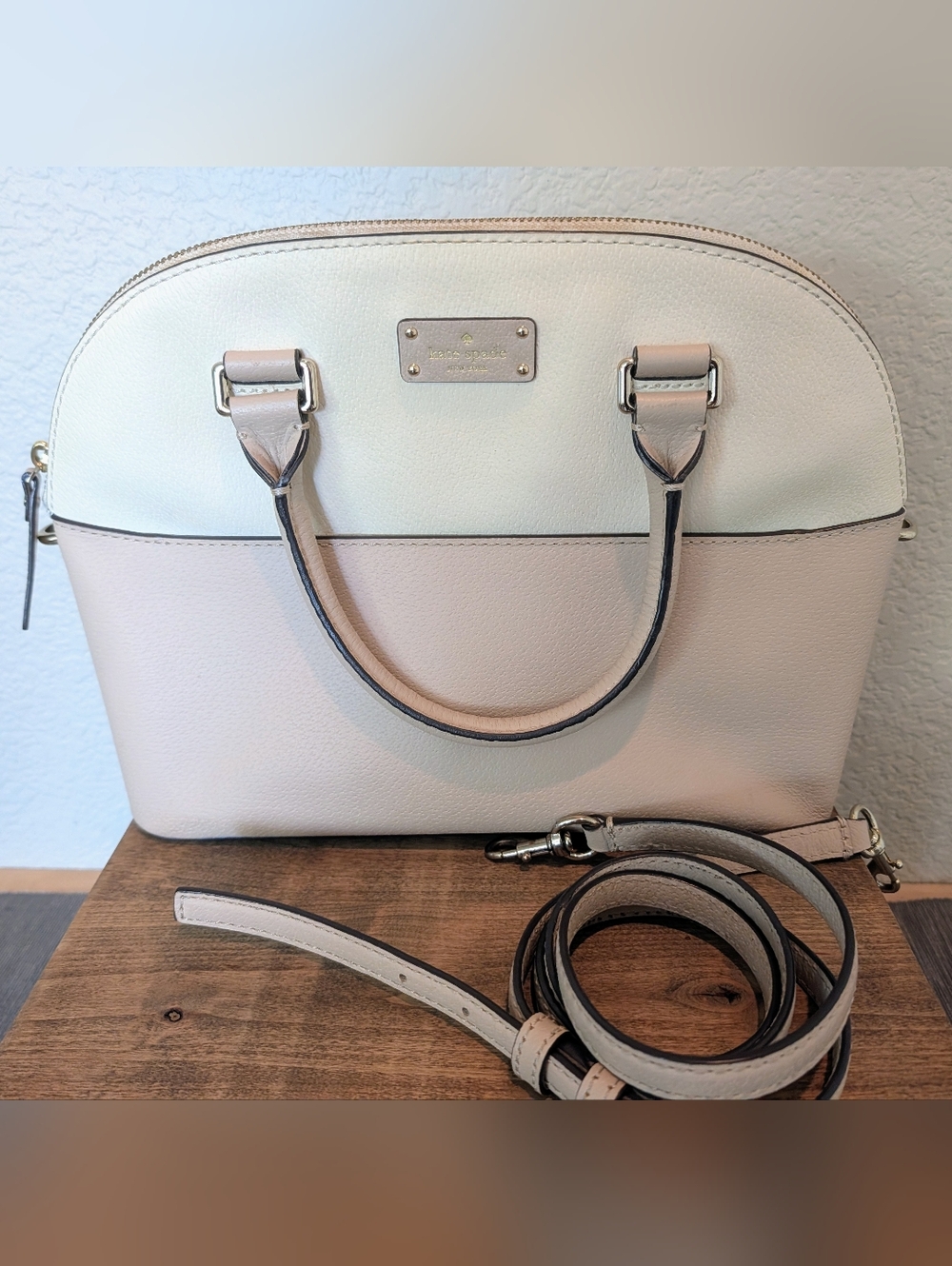 KATE SPADE Blush And Cream Leather Satchel With Detachable Shoulder Strap